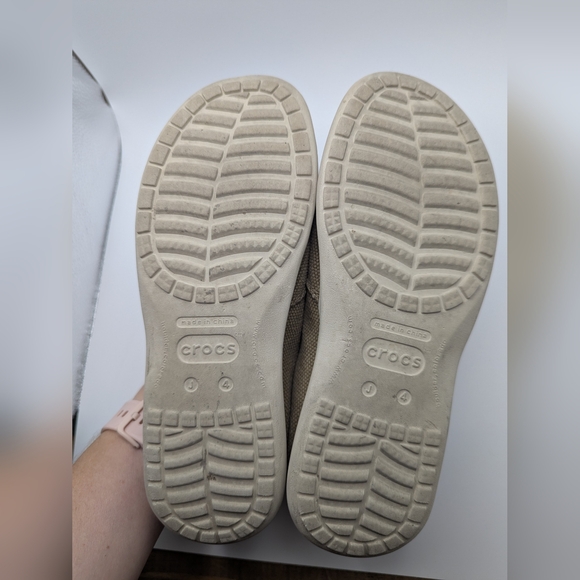 Crocs Brown Unisex Slip On Canvas Loafers Kids Size J 4 Two Tone Casual Shoes - Picture 8 of 8